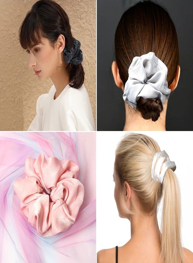 Cabaubl 4pcs Silk Satin Hair Ties,Oversized Soft Hair Scrunchies for Women Girls Gift,Elastic Ponytail Holder Decorations,Hair Style Accessories,Light brown, coffee, dark brown, off-white Scrunchy - Image 4