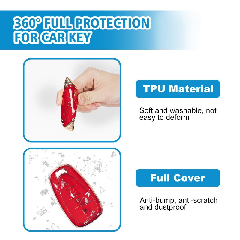 Rislobx Key Fob Cover Fit for Chevy Key, Car Key Case Protector for Volt Bolt Spark Equinox Traverse Trax (4 Buttons Red) - Image 5