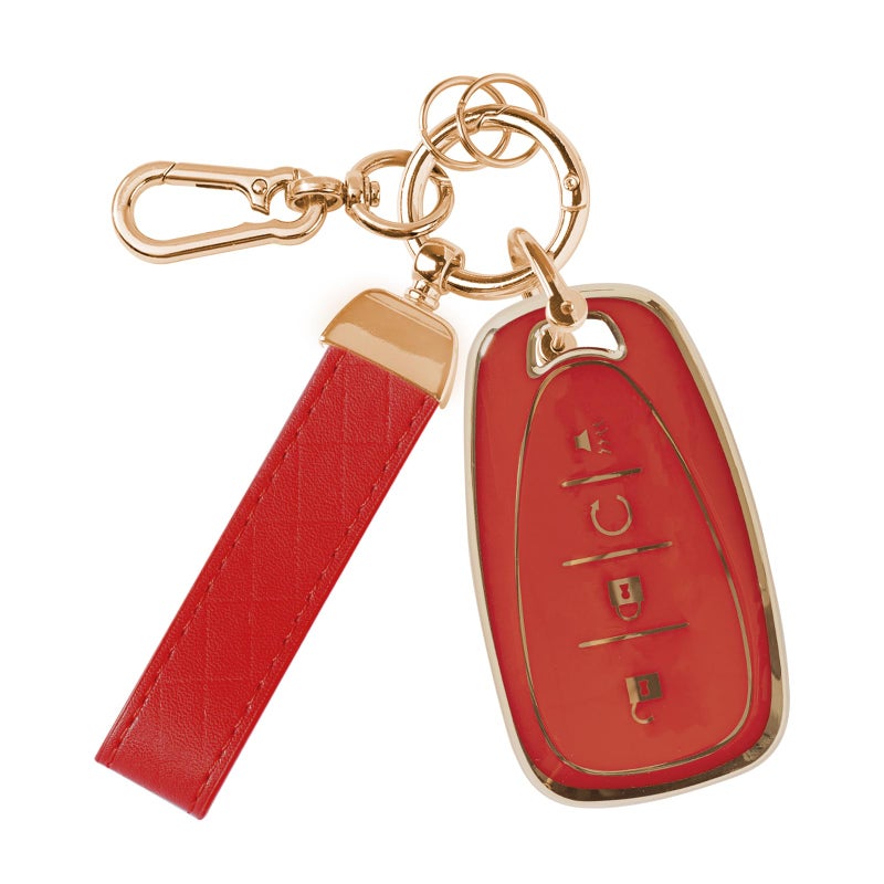 Rislobx Key Fob Cover Fit for Chevy Key, Car Key Case Protector for Volt Bolt Spark Equinox Traverse Trax (4 Buttons Red) - Image 1