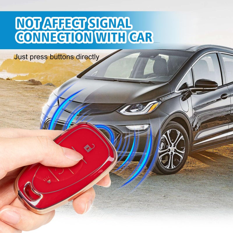 Rislobx Key Fob Cover Fit for Chevy Key, Car Key Case Protector for Volt Bolt Spark Equinox Traverse Trax (4 Buttons Red) - Image 4
