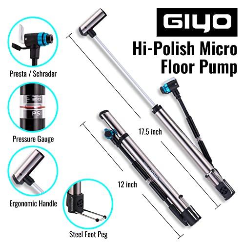 GIYO GM741 High Precision Bike Pump with Gauge - Portable Floor Pump, Durable & Lightweight for Mountain & Road Bikes, 140 PSI, Universal Valve Compatibility - Image 2