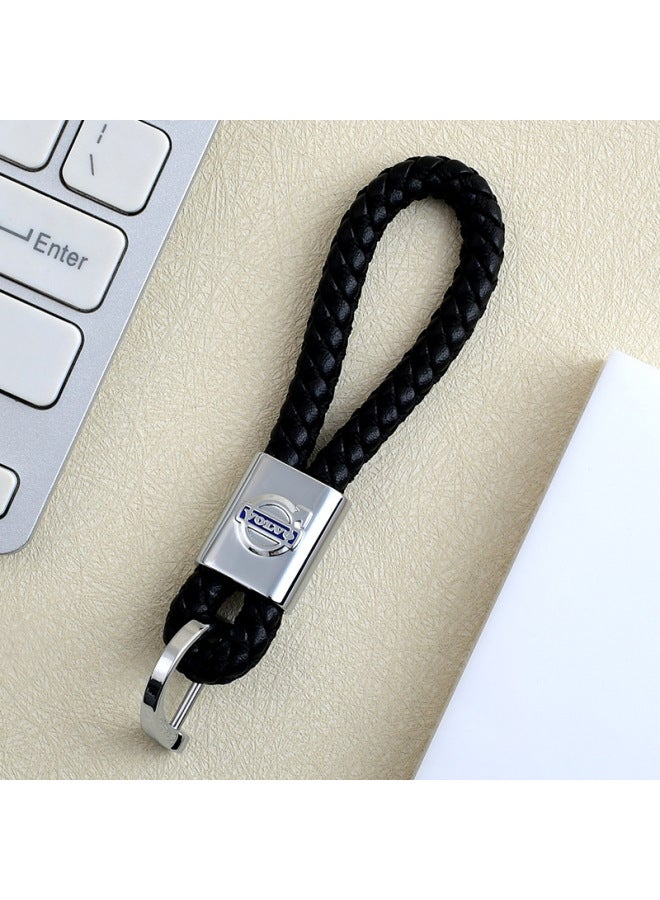 Car Leather Keychain Logo Small Gift Mercedes-benz Car Logo Key Pendant Metal Woven Key Chain