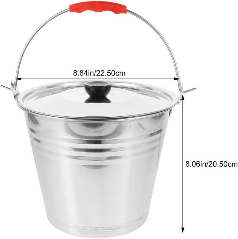 MERRYHAPY Metal Bucket with Lid - Stainless Steel Bucket Milk Pail Container with Handle Flower Pot for Many Home Tasks Carry Water or Milk for Outdoor Household - Image 2