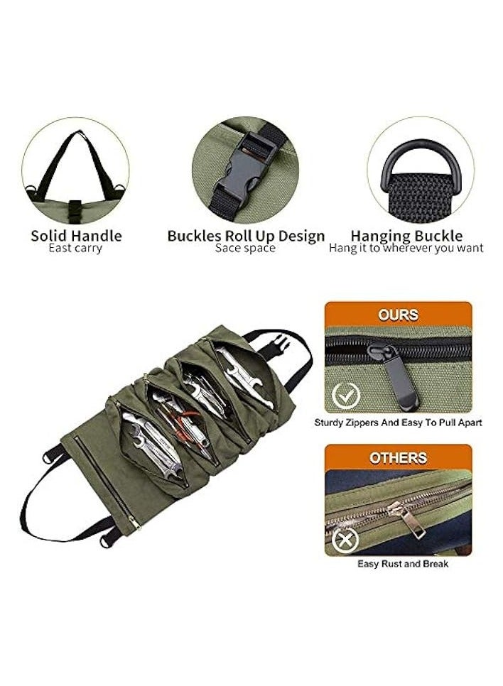 erorex Super Roll Tool Roll,Multi-Purpose Roll Up Tool Bag, Wrench Roll,Canvas Tool Organizer Bucket,Car First Aid Kit Wrap Roll Storage Case,Hanging Tool Zipper Carrier Tote,Car Camping Gear  - Image 2