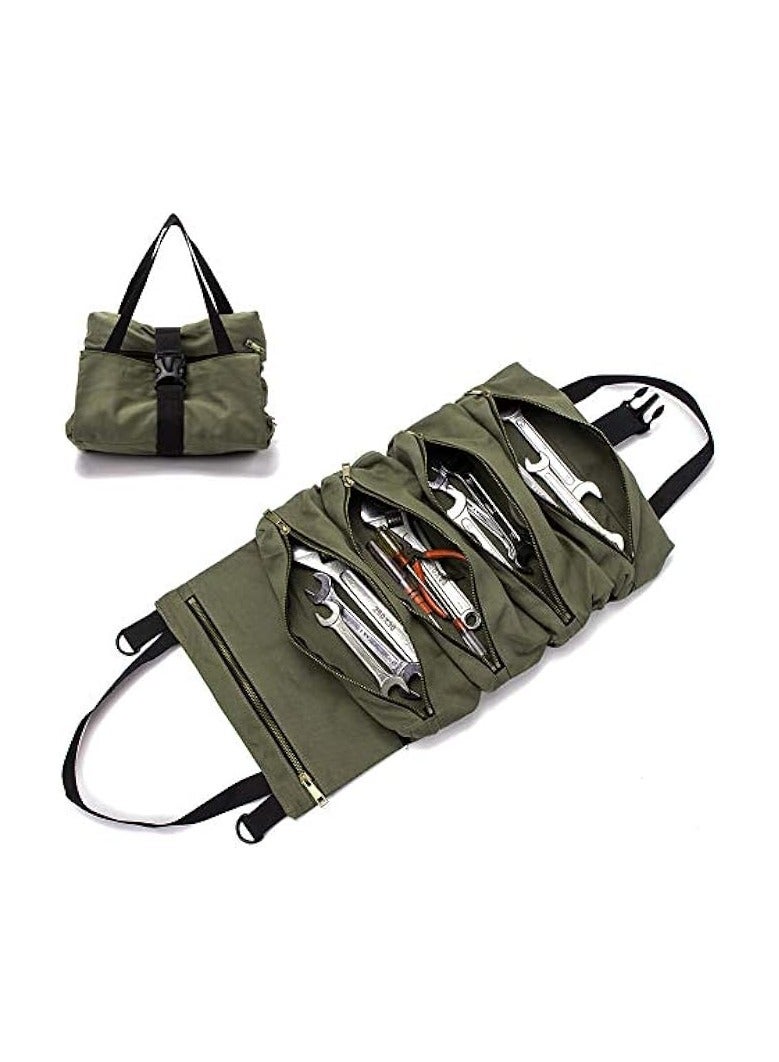 erorex Super Roll Tool Roll,Multi-Purpose Roll Up Tool Bag, Wrench Roll,Canvas Tool Organizer Bucket,Car First Aid Kit Wrap Roll Storage Case,Hanging Tool Zipper Carrier Tote,Car Camping Gear  - Image 4
