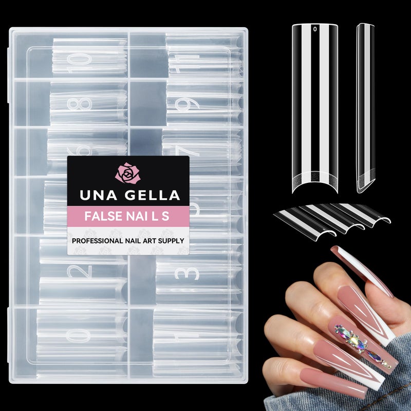 UNA GELLA Nail Tips Square XXL Tips 120 PCS No C Curve Gel Tips Extra Long Square Straight Nails Half Fake Nail Tips No Trace for Acrylic Nails Tips for Home DIY with Box