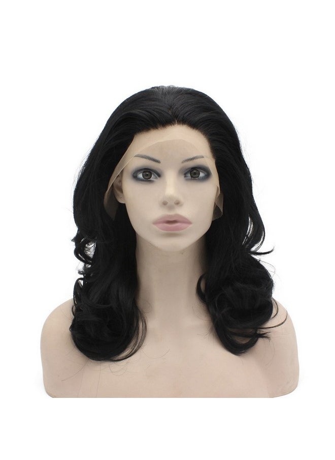MX angel - Mxangel Medium Long Wavy Black Heat Resistant Synthetic Hair Lace Front Natural Wig - Image 1