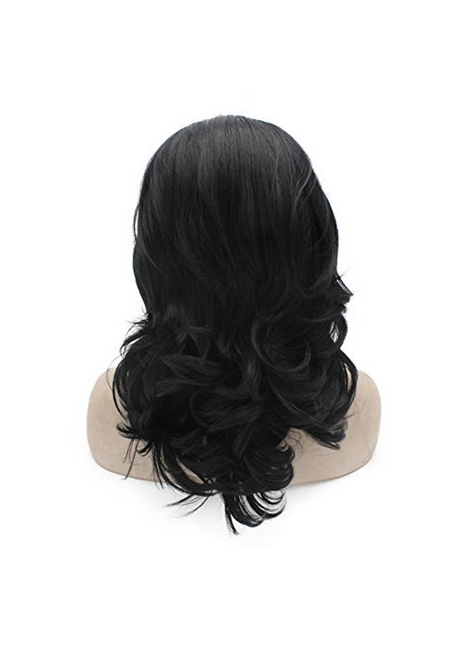 MX angel - Mxangel Medium Long Wavy Black Heat Resistant Synthetic Hair Lace Front Natural Wig - Image 1