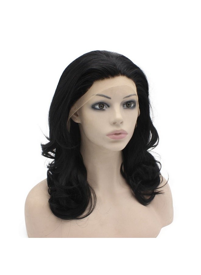 MX angel - Mxangel Medium Long Wavy Black Heat Resistant Synthetic Hair Lace Front Natural Wig - Image 1
