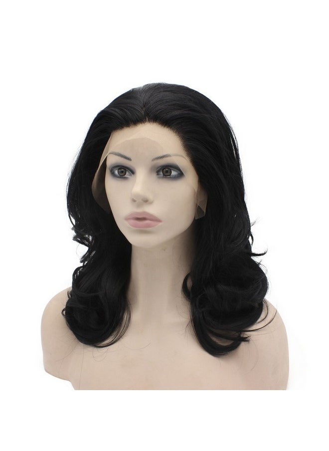 MX angel - Mxangel Medium Long Wavy Black Heat Resistant Synthetic Hair Lace Front Natural Wig - Image 1