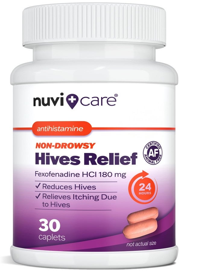 NUVICARE Hives Allergy Medicine for Adults and Children 12+ – Fexofenadine 180mg – 24 Hour Non Drowsy Antihistamine Formula – Generic for Alegra Hives – Nondrowsy Allergy Relief Tablets (30 Count - Image 1