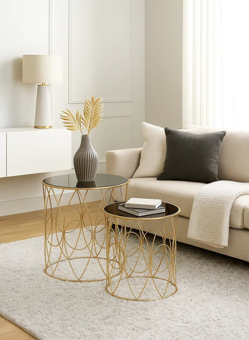لوفت ساشا، طاولة جانبية، طقم قطعتين، ذهبي، معدن-185720 - Image 1