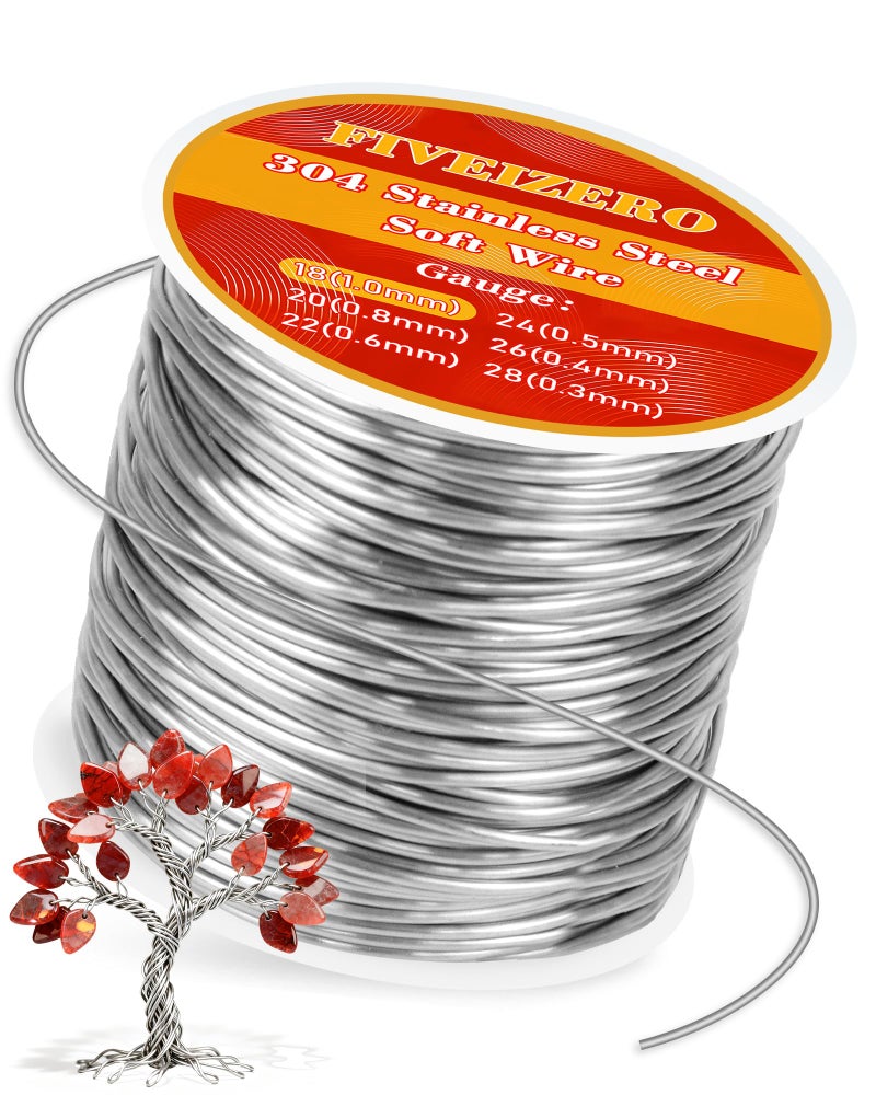 FIVEIZERO 18 Gauge 304 Stainless Steel Wire for Jewelry Making,28yd Stainless Steel Jewelry Wires Thin Metal Craft Wire for Necklace,Bracelet,Earring,Bead Stringing,DIY,Floral and Home Crafts - Image 1