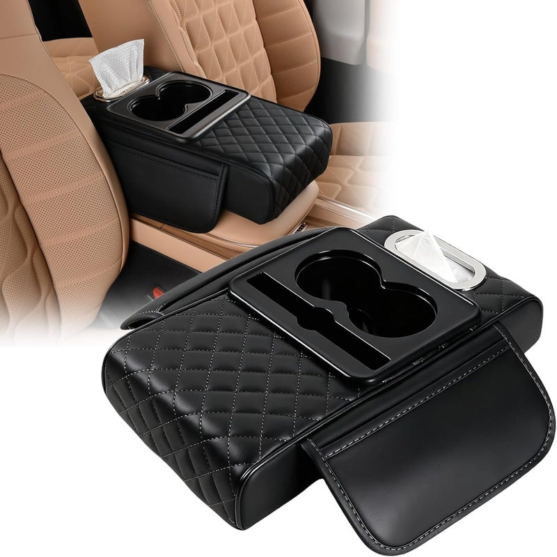 2026 New Multifunctional Waterproof Pu Leather Car Armrest Box Mat Car Armrest Storage Box 5 In 1 Center Console Pad With 2 Storage Bags2 Cup HolderTissue Boxs Slot For Most Cars - Image 1