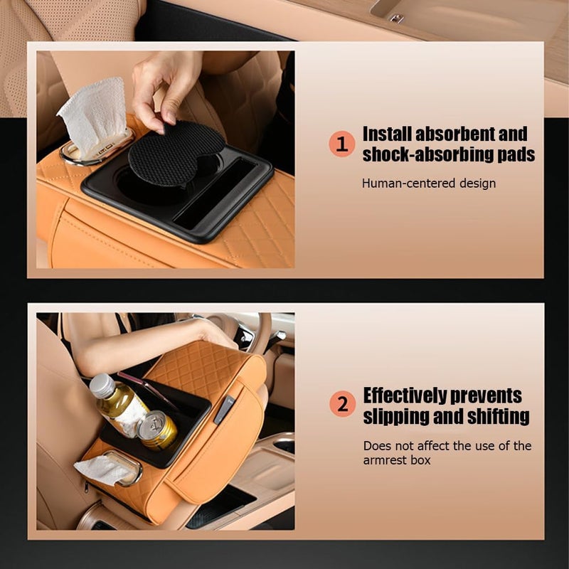 2026 New Multifunctional Waterproof Pu Leather Car Armrest Box Mat Car Armrest Storage Box 5 In 1 Center Console Pad With 2 Storage Bags2 Cup HolderTissue Boxs Slot For Most Cars - Image 5