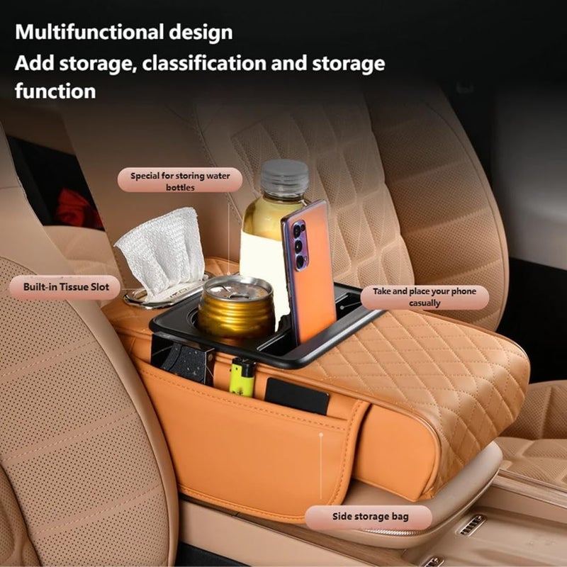 2026 New Multifunctional Waterproof Pu Leather Car Armrest Box Mat Car Armrest Storage Box 5 In 1 Center Console Pad With 2 Storage Bags2 Cup HolderTissue Boxs Slot For Most Cars - Image 3