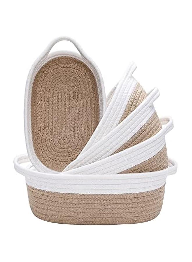 MIXDE Ellipse Storage Basket 5-piece Set- Natural Cotton Rope Woven Baskets for Organizing Small Basket Bins Storage, Dog Toy Baskets with Handle, Cat Toy Box, Bathroom Organization Bin Briwn - Image 1