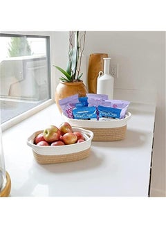 MIXDE Ellipse Storage Basket 5-piece Set- Natural Cotton Rope Woven Baskets for Organizing Small Basket Bins Storage, Dog Toy Baskets with Handle, Cat Toy Box, Bathroom Organization Bin Briwn  - Image 2