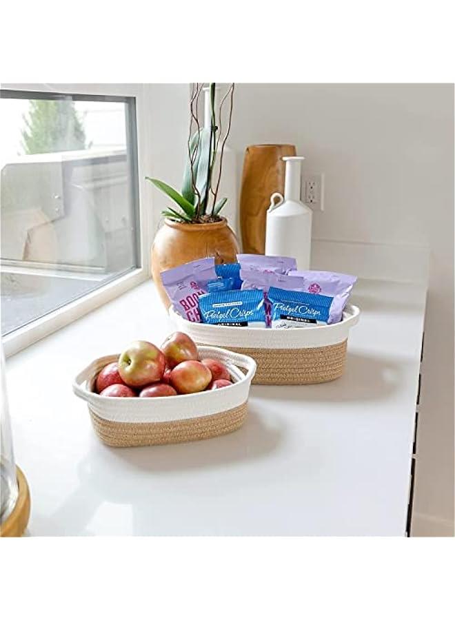 MIXDE Ellipse Storage Basket 5-piece Set- Natural Cotton Rope Woven Baskets for Organizing Small Basket Bins Storage, Dog Toy Baskets with Handle, Cat Toy Box, Bathroom Organization Bin Briwn - Image 2
