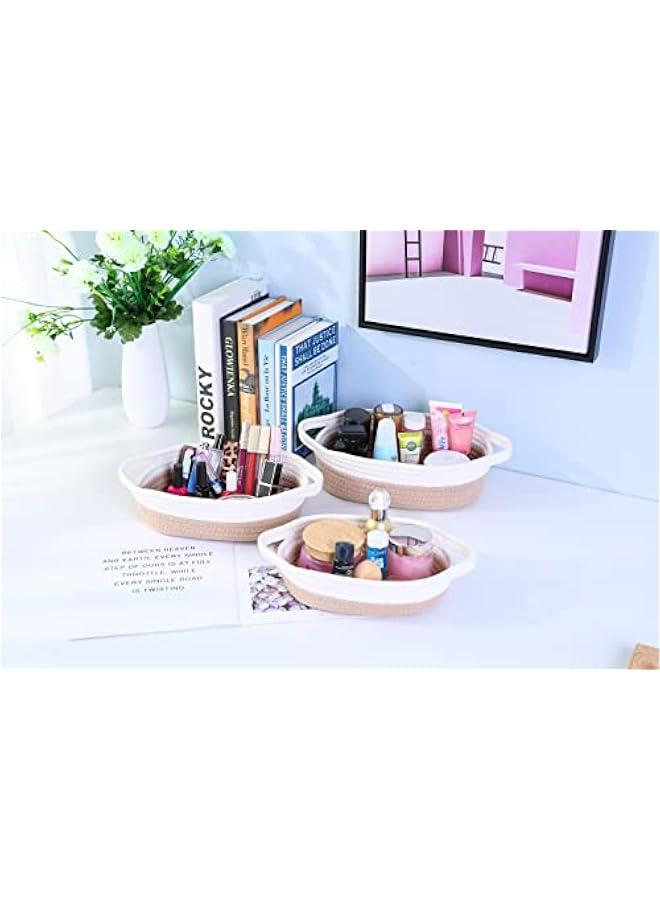 MIXDE Ellipse Storage Basket 5-piece Set- Natural Cotton Rope Woven Baskets for Organizing Small Basket Bins Storage, Dog Toy Baskets with Handle, Cat Toy Box, Bathroom Organization Bin Briwn - Image 3