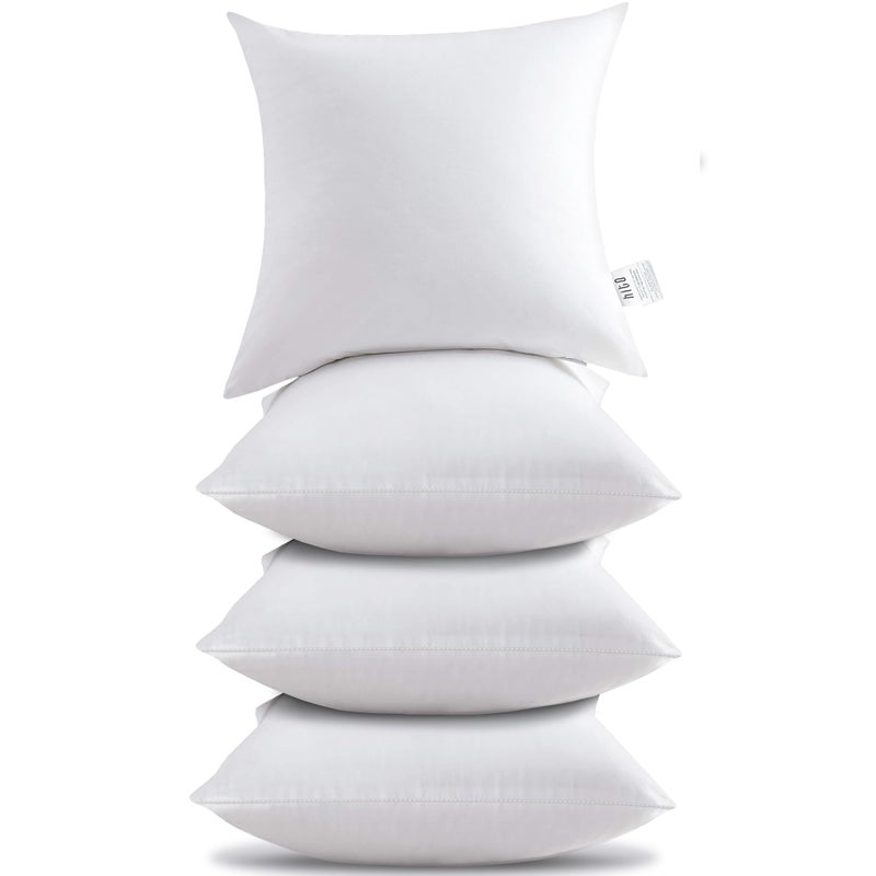 HITO 20x20 Pillow Inserts Set of 4 100 Cotton Covering Down Alternative Throw Pillows White for Couch Bed Sofa