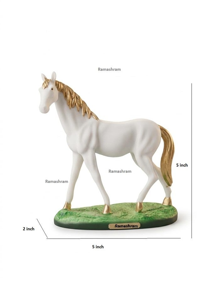 Ramashram Elegant White & Gold Rearing Horse Figurine – Resin Decorative Showpiece for Home Décor, Office Table Accent, Lucky Horse Statue, Miniature Animal Sculpture (5.5 Inch) (Standing Horse) - Image 3