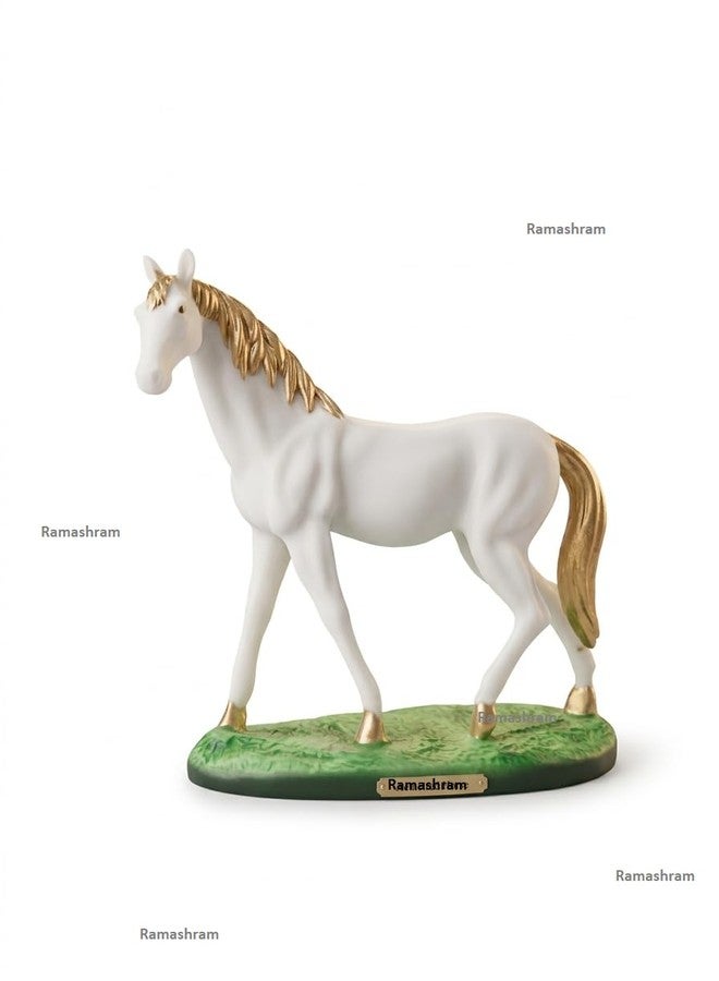 Ramashram Elegant White & Gold Rearing Horse Figurine – Resin Decorative Showpiece for Home Décor, Office Table Accent, Lucky Horse Statue, Miniature Animal Sculpture (5.5 Inch) (Standing Horse) - Image 2