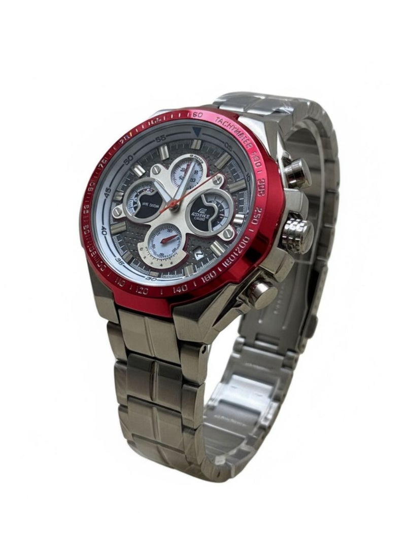 كاسيو ساعة كاسيو إيديفيس FY-1906 للرجال والنساء، بحزام فولاذي، فاخرة، مناسبة للأعمال، تعرض التاريخ وساعة الإيقاف، موديل EF-558، مينا أحمر، كوارتز. - Image 1