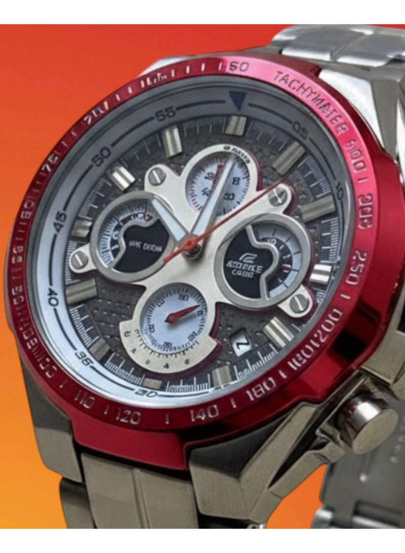 كاسيو ساعة كاسيو إيديفيس FY-1906 للرجال والنساء، بحزام فولاذي، فاخرة، مناسبة للأعمال، تعرض التاريخ وساعة الإيقاف، موديل EF-558، مينا أحمر، كوارتز. - Image 4