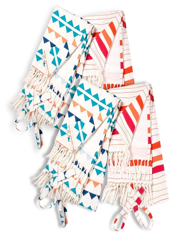 Native Fab Turkish Fouta Beach Towels - Set of 4 - Extra Large 40"x72" - 100% Cotton - Soft, Thick, Absorbent, Terry Towels for Adults, Swim, Bath - Boho Multi Pack - Red, Orange, Blue, Navy - Image 1