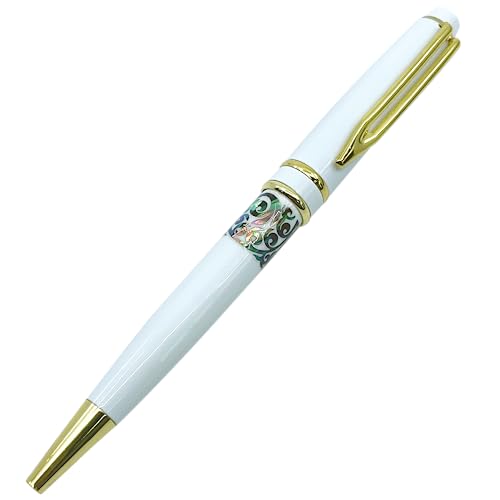Nacreh Inlay Mother of Pearl Design Handmade Ballpoint Pen Retractable Executive Gift Deluxe Rollerball Point Black Ink (White) - Image 3