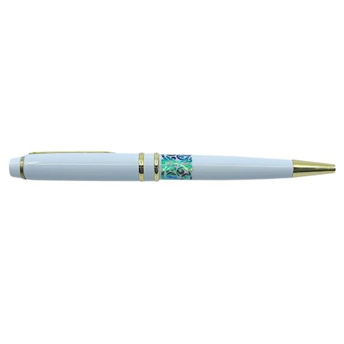 Nacreh Inlay Mother of Pearl Design Handmade Ballpoint Pen Retractable Executive Gift Deluxe Rollerball Point Black Ink (White) - Image 4