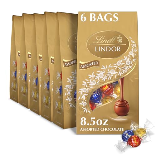 Lindt LINDOR Assorted Chocolate Truffles Chocolate Candy with Smooth Melting Truffle Center 85 oz Bag 6 Pack - Image 1