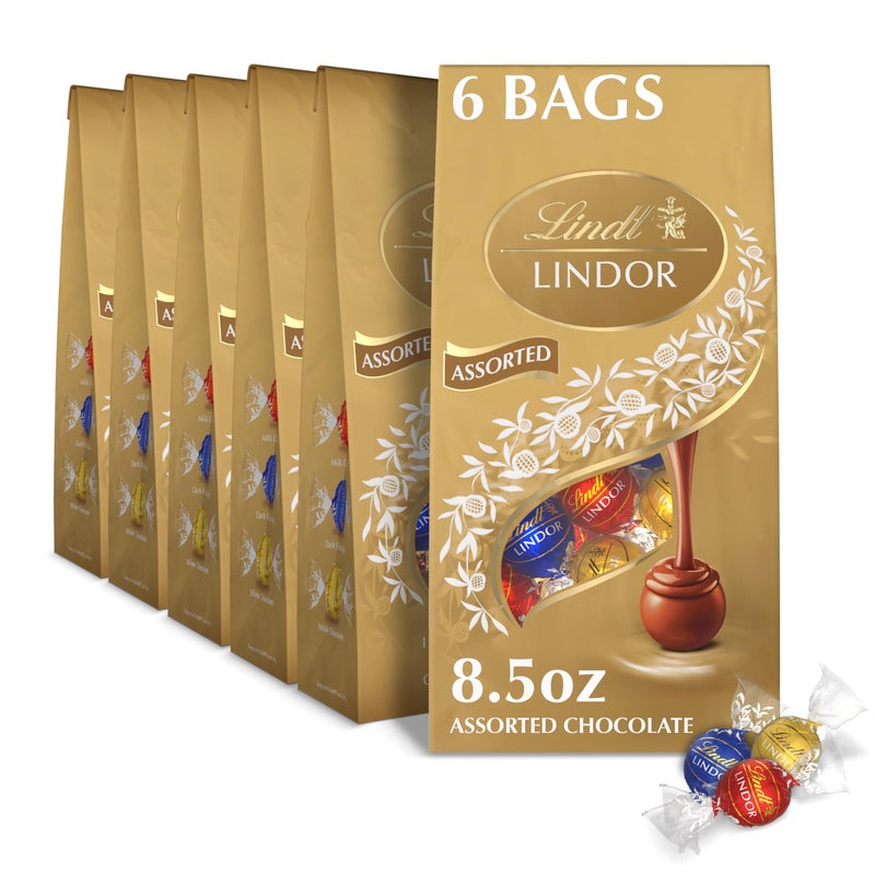 Lindt LINDOR Assorted Chocolate Truffles Chocolate Candy with Smooth Melting Truffle Center 85 oz Bag 6 Pack - Image 3