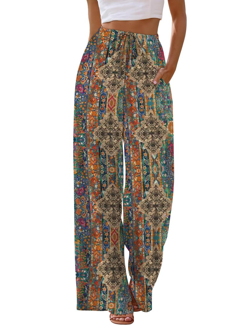 Sampeel Boho Pants for Women Dressy Casual Vacation Beach Outfits Cowgirl Cute Clothes Summer 2026 Wide Leg Palazzo Trousers Lounge Pants Fashion Clothing M - Image 2