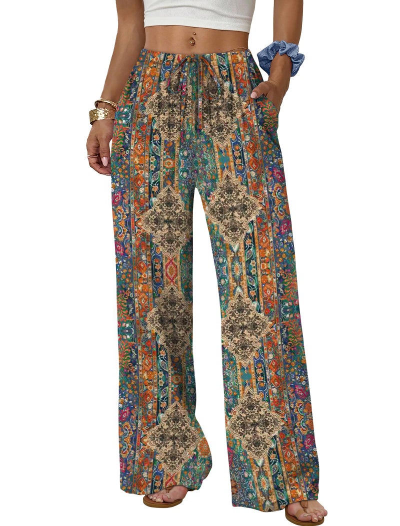 Sampeel Boho Pants for Women Dressy Casual Vacation Beach Outfits Cowgirl Cute Clothes Summer 2026 Wide Leg Palazzo Trousers Lounge Pants Fashion Clothing M - Image 1