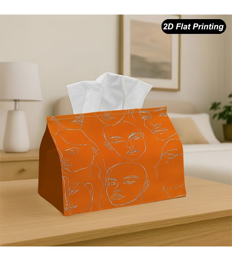 Abstract Orange Line Faces Tissue Holder 18x11x13cm for Home Kitchen - Image 1