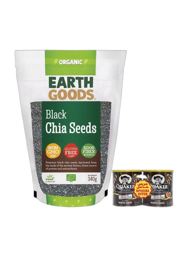 noon Organic Gluten-Free Black Chia Seeds 340grams & Healthy Oats 500grams Pack of 2 Bundle - Image 1