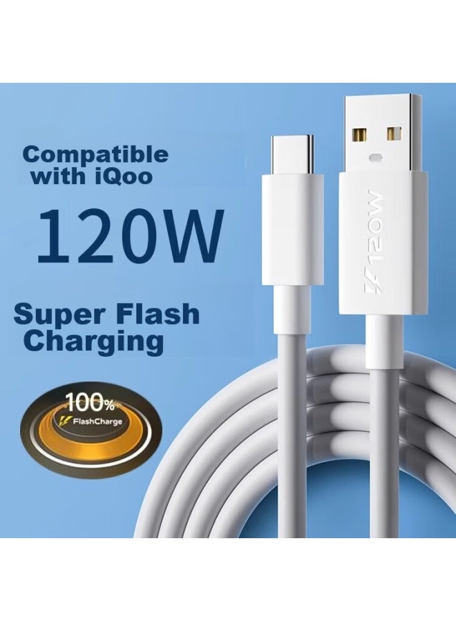 كومباتيبل متوافق مع كابل شحن Vivo/iqoo، كابل بيانات الشحن السريع 120w، لـ Neo9/8/7/6 Aikoo 66w شاحن سيارة ثنائي المحرك USB شحن سيارة سريع، 1 متر - Image 1