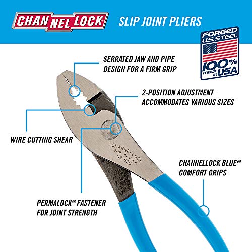 Channellock 526 6-Inch Slip Joint Pliers | Utility Plier with Wire Cutter | Serrated Jaw Forged from High Carbon Steel for Maximum Grip on Materials | Specially Coated for Rust Prevention| Made in USA - Image 2