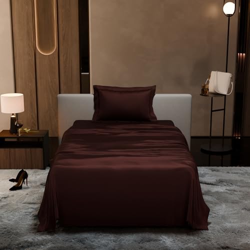 Stoa Paris 300 TC Satin Bedsheet Single Bed with Pillow Covers, Premium Ultra Satin Bedding Set, Gifts for Women, Couples, Wedding, Bedroom Home Furnishing, Date Night Collection - Hot Chocolate - Image 2