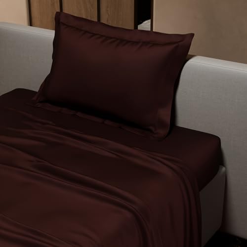 Stoa Paris 300 TC Satin Bedsheet Single Bed with Pillow Covers, Premium Ultra Satin Bedding Set, Gifts for Women, Couples, Wedding, Bedroom Home Furnishing, Date Night Collection - Hot Chocolate - Image 4