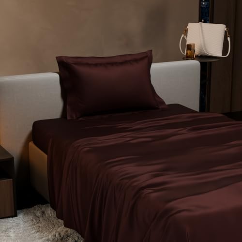 Stoa Paris 300 TC Satin Bedsheet Single Bed with Pillow Covers, Premium Ultra Satin Bedding Set, Gifts for Women, Couples, Wedding, Bedroom Home Furnishing, Date Night Collection - Hot Chocolate - Image 3