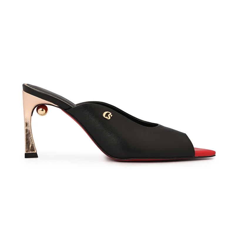 Black Leaf Toe and Comma Heel Mule