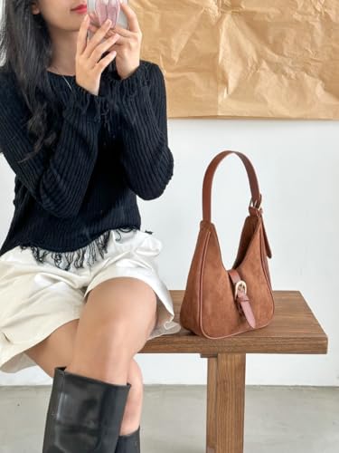 Upbull Retro Suede Shoulder Bag For Women Underarm Bag Winter Women's Hobo Bag Purse Tote Bag Commuter Handbag - Image 4