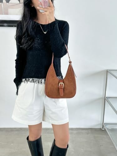 Upbull Retro Suede Shoulder Bag For Women Underarm Bag Winter Women's Hobo Bag Purse Tote Bag Commuter Handbag - Image 5
