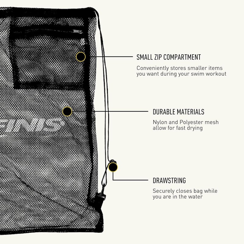 FINIS Mesh Gear Bag for Swim Equipment - Quick-Dry Nylon - Drawstring Closure - Zip Pocket - Hook Attachment - Image 4