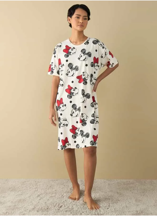 FAV All-Over Mickey and Minnie Print Sleepshirt with Short Sleeves