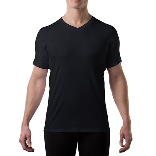 THOMPSON TEE Men's Sweatproof Undershirt - Cotton V Neck T-Shirt with Underarm Sweat Pads - Original Fit - Aluminum-Free Alternative - Black - X-Small - Image 1