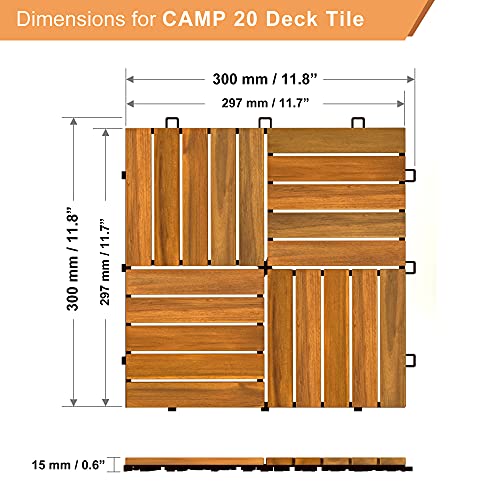 INTERBUILD REAL WOOD Acacia Hardwood Deck and Patio Easy to Install Interlocking Flooring Tiles 12"×12" - 10 Tiles/Pack - Totally 10 Sq. Ft. - Image 5